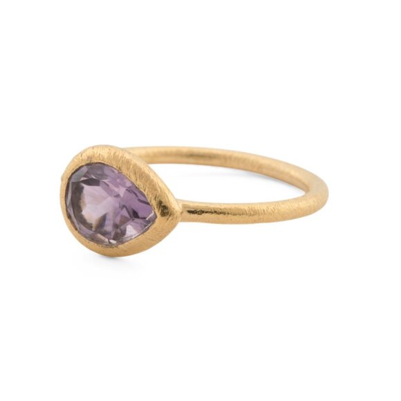 SHAANTI JEWELS  India 18k Gold Plated Sterling Silver Pear Birthstone Ring - Picture 1 of 2